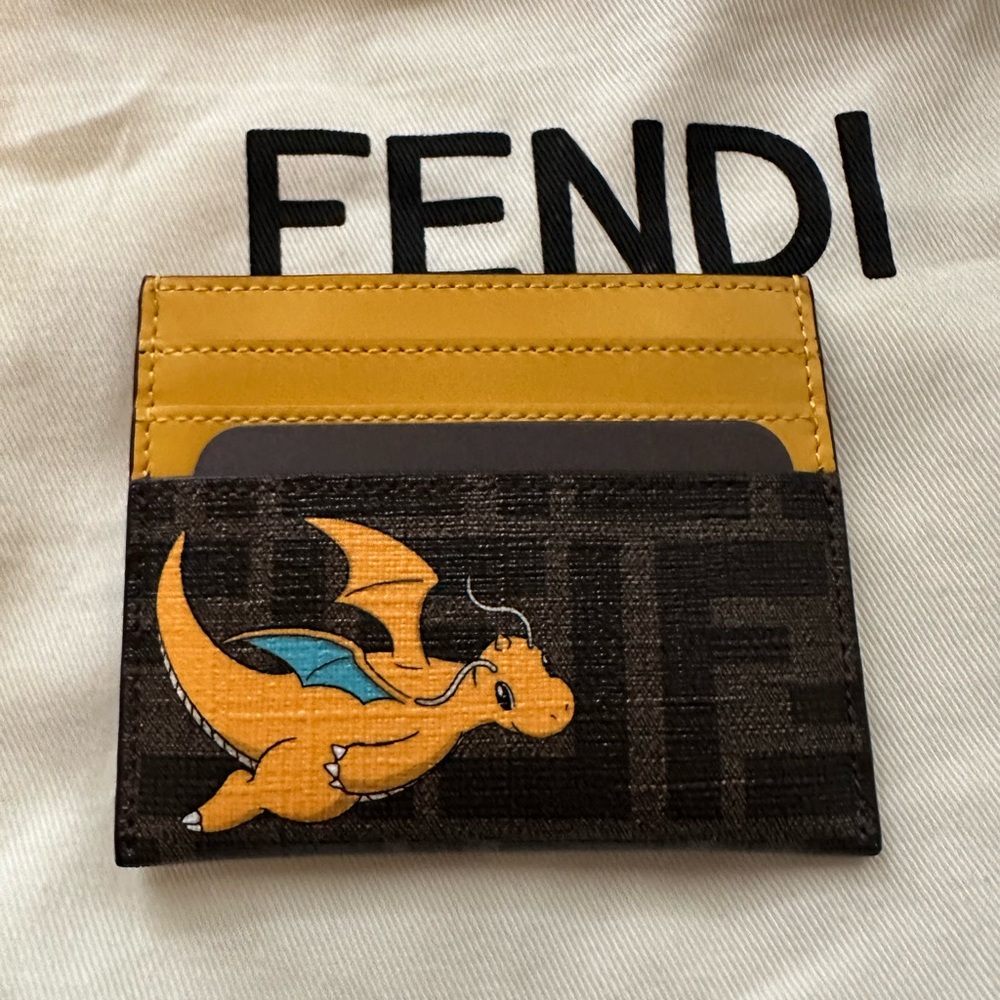 Fendi Yellow and Brown Dragon Card Holder